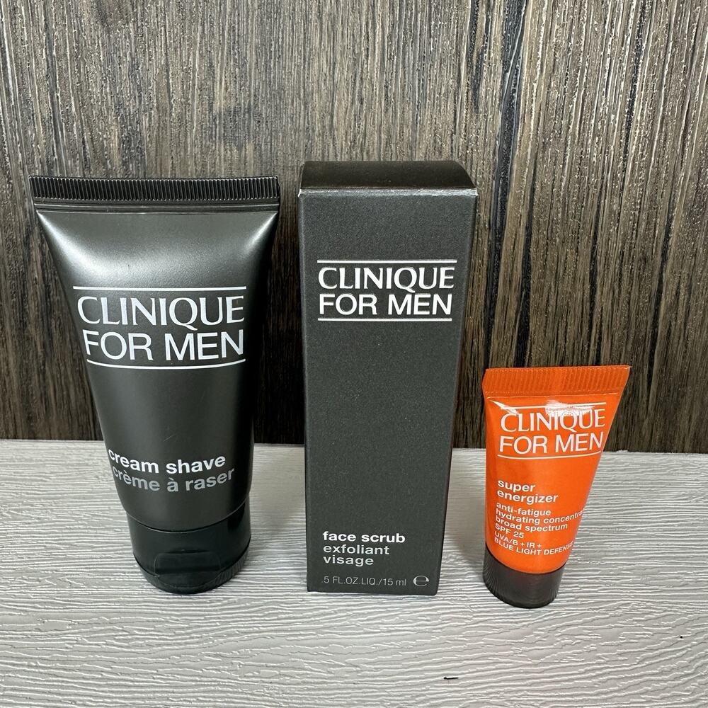 Clinique For Men 3-Piece Travel Skincare Kit Face Scrub Cream Shave Energizer